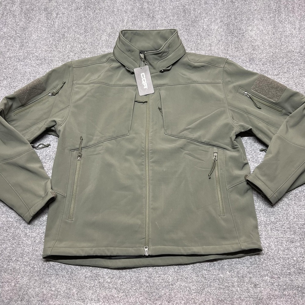 CQR Jacket Mens 2XL Green Softshell Tactical Full Zip Pockets Hiking Hunting
